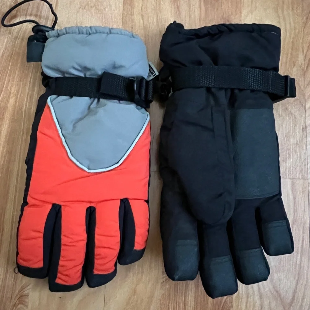 EUC Old Navy Black Gray & Orange Gloves velcro strap sz M